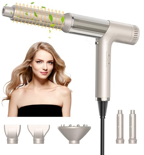UKLISS Hair Styler Set 5 in 1, Warmluftbürste mit Haartrockner 110000 U/MIN, Auto Air Wand Haarstyling, Lockenbürste Warmluft, Föhn mit Diffusor, Magnetdüse für Frauen Glätten, Locken