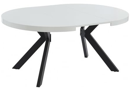 Vente-unique - Table à Manger Extensible 4 à 8 Personnes en MDF et Acier - Blanc laqué et Noir - KOMONI