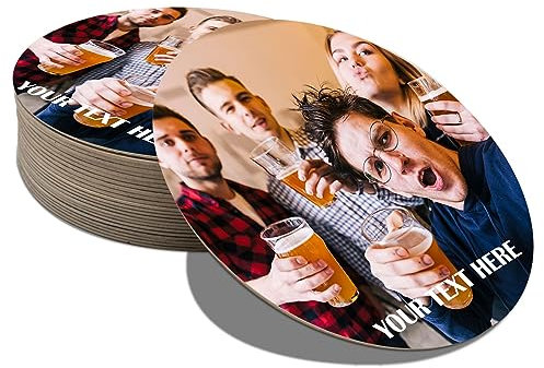 Personalised Beer Mats Photo Coasters Drinks Mats - Pack of 24 Round - Home Bar Accessories Pub Man Cave Gifts - Add Photo and Text