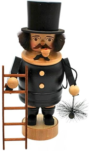 Dekohelden24 Räuchermännchen - Räuchermann als Schornsteinfeger, original erzgebirgisches Kunsthandwerk, Echtholz gedrechselt, Größe L/B/H: ca. 7 x 10 x 20 cm