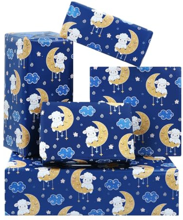 Eid Mubarak omslagspapper, får lamm måne stjärna presentpapper 4 ark grattis på födelsedagen Eid al-Fitr Mubarak presentpapper för barn födelsedag islam ramadan högtid fest firande