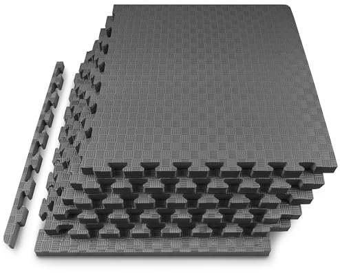 ProsourceFit Exercise Puzzle Mat 1-in, Checkered Eva Foam Floor Tiles w/Non-Slip Texture, Gym Mat w/Interlocking Foam Tiles for Adjustable Surface, Shock Absorbing, Waterproof Gym Flooring, Blue