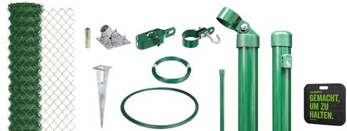 Alberts 690427 Maschendrahtzaun als Zaun-Komplettset, mit Einschlagbodenhülse und Kniekissen | verschiedene Längen und Höhen - wahlweise in verschiedenen Farben | grün | Höhe 150 cm | Länge 15 m