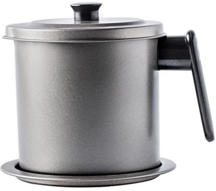VKEID Ölsieb Topf Fettkanne Küchen-Multifunktionsöler aus Edelstahl 304 mit großem Fassungsvermögen und Deckel, Filtersieb, Schmalzrückstands-Lagertank 1,4 l
