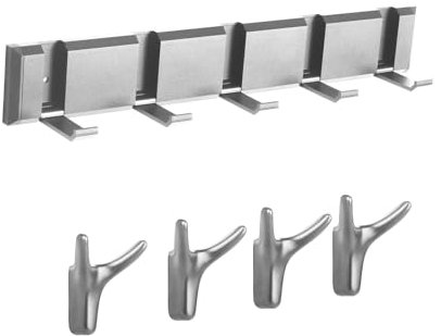 JISHSHAY Folding Coat Hooks Wall Mounted Wall Coat Hanger Door Hangers for Coats+4 Ox Horn Hooks for Hanging Towel Hook, Space-Saving, Strong Bearing, for Bedroom Bathroom Kitchen, Aluminium, Grey