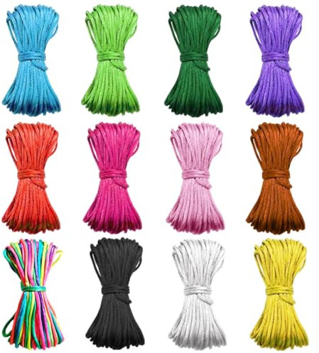 EBOBBY 120 metri Corda di Seta Cordoncino di Nylon Cordino di Seta 2mm per Incordatura di Braccialetti Cordoncino di Raso Cordoncini per Collana Perline Filo per Braccialetti