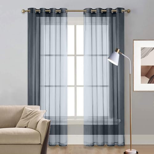 LIUNADM Verdunkelungsvorhang 50 x 270 cm Polyester, mit Ösen Transparent Himmelbett Vorhänge Baby Querbehang für Wohnzimmer Landhaus Kleine Fenster, Grau