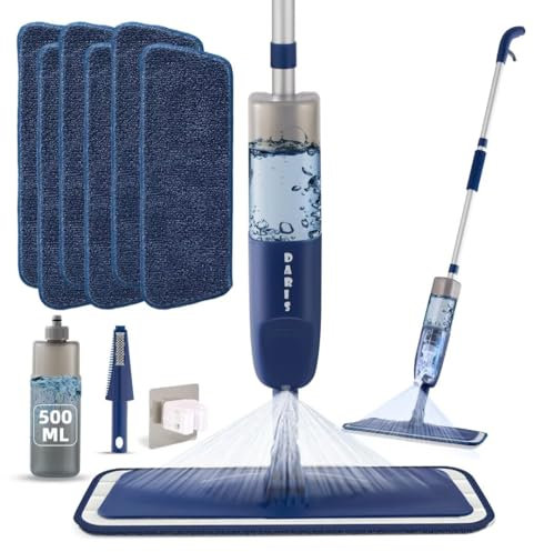 Mocio spray per la pulizia dei pavimenti, con 6 panni lavabili in microfibra, flacone ricaricabile da 500 ml, per casa, cucina, laminato, piastrelle di ceramica