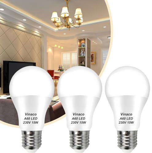 Vinaco Glühbirne E27, 6 Pack High Output Kaltweiss 6500K 1500-1600LM 15W, Equivalent 100W, LED Birne No Flicker E27 Base, Non-Dimmable Leuchtmittel Long Lasting For 25 Years