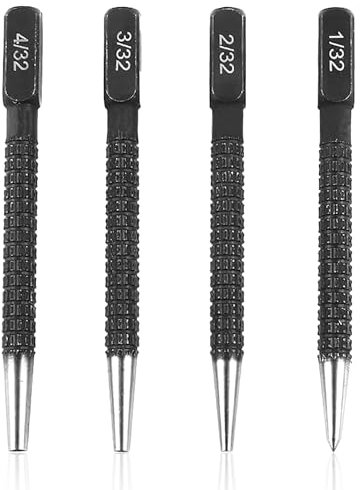 4PCS Centre Punch Set Portable Positioning Punch Set,Nailpunch Set for Metal,Wood,Glass,Drilling and Precision Marking,1/32, 2/32'', 3/32,4/32'' (0.8mm-3.2mm,Black)