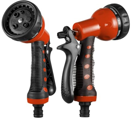 8 Function Garden Hose Spray Nozzle Head Gun Multi Pattern Adjustable Mist & Jet Watering Tool for Lawn, Plants, Car Wash, and Outdoor Cleaning