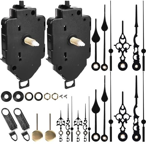 Vaileal 2 Stück Pendeluhrwerk: Uhrwerk für Wanduhr, Lautlos Quarz Pendeluhr Werk mit 6 Uhrzeiger Sets Und Pendel, Ersatz Werk für Pendeluhr, DIY Reparaturteile Pendel Uhrwerk (23mm Welle)