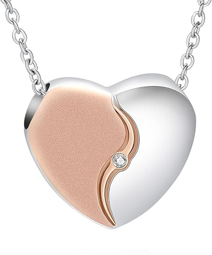 VCCWYQK Herz Urne Halskette für Asche für Frauen Männer Edelstahl Einäscherung Schmuck Medaillon Anhänger Memorial Keepsake Geschenk für menschliche Asche Halter