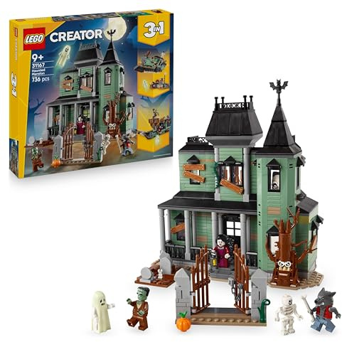 LEGO Creator Geisterhaus - 3-in-1 Spielzeug mit Haus - Bauset umbaubar in Schiff oder Zug - Mit 5 gruseligen Minifiguren - Cooles Halloweengeschenk für Jungen und Mädchen ab 9 Jahren - 31167