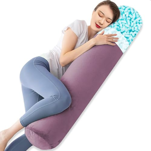 TaiBest Body Pillow, Memory Foam Round Body Pillows for Adults, Firm Long Bolster Pillow for Bed, Cylinder Tube Roll Pillow with Velvet Cover (Purple, 120x20)
