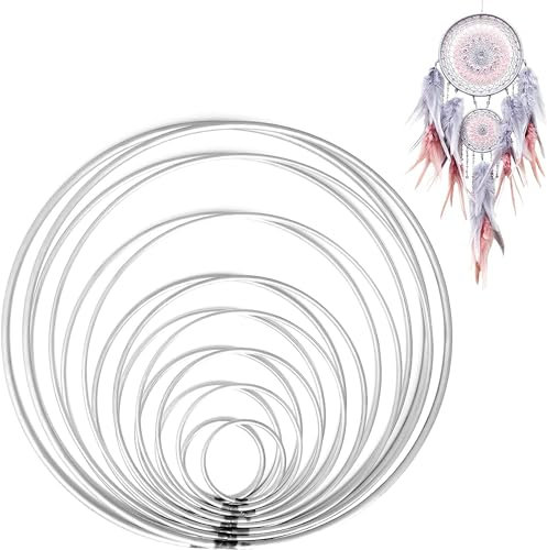 MINISOISO 16 Pezzi Anelli in Metallo Bianchi, 8 Taglie (4/6/8/10/12/15/18/20 cm), Cerchi Metallici per Acchiappasogni, Anelli per Creare Acchiappasogni e Decorazioni Artigianali