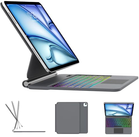 Custodia Magic Keyboard per iPad Air 11 (M3 2025, M2 2024) e iPad Pro 11 (4a/3a/2a/1a generazione), iPad Air 5a/4a generazione con tastiera, retroilluminata, supporto a sbalzo galleggiante, trackpad