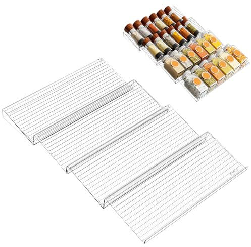 xyuayamz Especieros para Cocina Cajon, Organizador Especias Cajones, Spice Rack Drawer Extensible de 30 a 60 cm, Soporte Especiero Cajón para Cocina Encimera Armario, Acrílico, 4 Piezas, Transparente