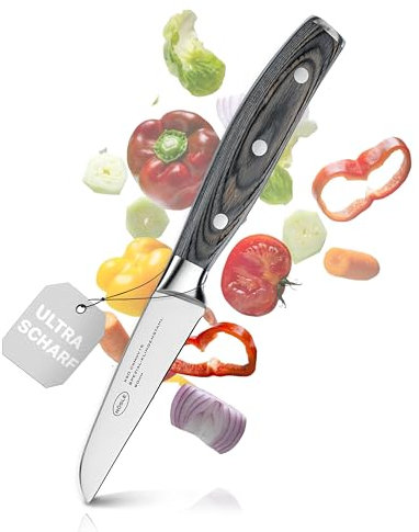 RÖSLE Gemüsemesser WOLFGREY 9 cm – Küchenmesser Scharf mit gerader Klinge – Gemüsemesser, Obstmesser & Küchenmesser Klein aus X50CrMoV15 – Ergonomischer Griff für präzises Arbeiten