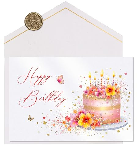 Joli Coon Biglietto auguri compleanno premium STARDUST Pink Cake – Biglietto auguri compleanno donna con busta in carta premium e autentico sigillo in cera