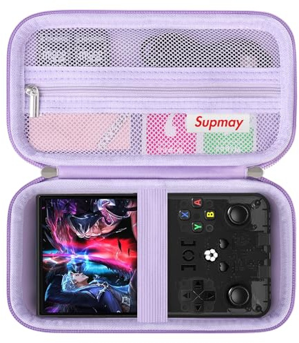 Supmay Carrying Case Compatible with 2025 New Upgrade R36MAX Retro Handheld Game Console, Portable Video Gaming Console Travel Bag with Mesh Pocket for Charging Cable, TF Card, Manual, Purple
