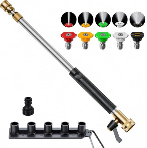Upgraded Jet Nozzle Power Washer Wand Hose Nozzle, Adjustable Hydro Nozzle Wands 18-33 inch, Jet High Pressure Water Hose Sprayer with 5 Tips for Garden, Patio, Floor & Car, Black