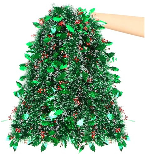 SULOLI 10 Meter Weihnachtsgirlande grün,Tannengirlande mit Rote Früchte und grüne Blätter,Weihnachtsbaum Lametta Girlande für Indoor Außen und Treppe Weihnachtsdeko