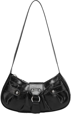 Ausing Trend Handtasche Y2K Stil Schultertasche Vintage Schultertasche Vintage Y2K Handtasche Damen Ideal für Abendevents Shopping Freizeit Schwarz