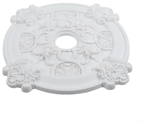 Roseta de techo blanca, cubierta redonda de la luz del medallón del techo de la PU, ventilador de techo decorativo redondo de la PU del hogar, cubierta de la lámpara, decoración