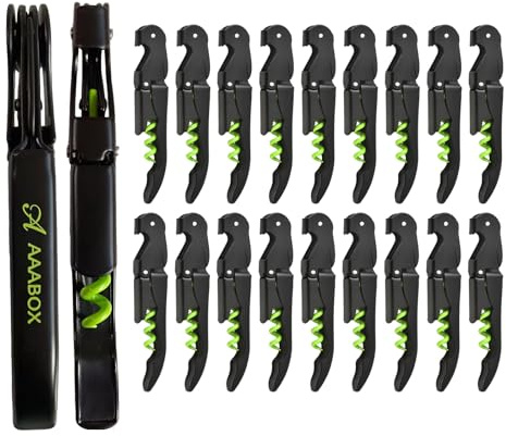 AAABOX Pack of 20 Sacacorchos Profesional Sommelier de Doble Palanca,3 en 1 Abridor de Vino con Espiral de Acero Inoxidable(Verde y Negro)