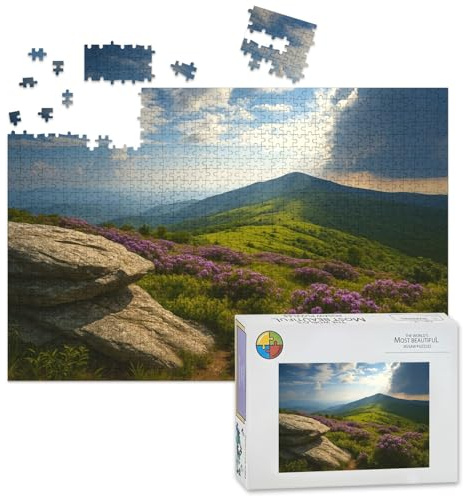 1000 Piece Large Jigsaw Puzzles for Adults, Appalachian Trail Roan Mountains Rhododendron Bloom Blue Ridge the Challenge Stitch Wooden Puzzle Creative Games Gift Ideas for Women Men Teens