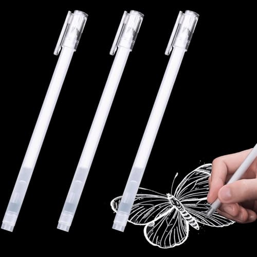 Canollo 3 Stück Weißer Gelstifte, White Gel Pen mit 0,5 mm Strichstärke, Wasserfester Stift, Weißer Stift für Schwarzes Papier, Gelstifte Weiß für Highlights, Zeichnungen, Hervorhebungen und Schreiben