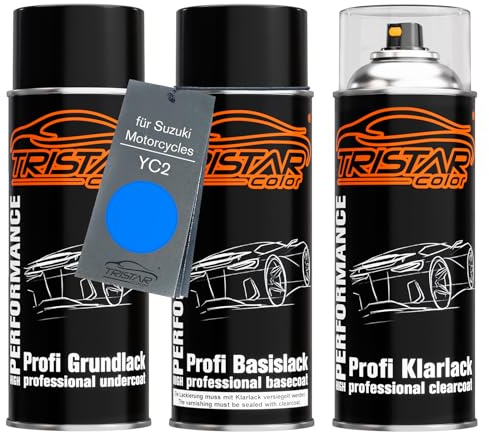 TRISTARcolor Bombes aérosols pour Suzuki YC2 Candy Grand Blue Perl + vernis | pour Suzuki Motorcycles, Peinture moto, Kit peinture de fond + base + vernis, bombes aérosols 400ml
