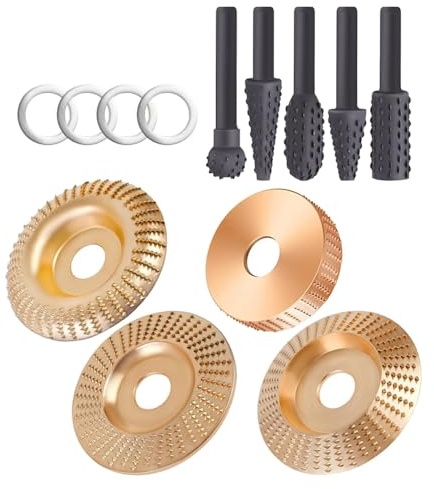 Holzschnitz-Scheiben Set für Winkelschleifer - Kohlenstoffstahl-Schleifscheiben zum Formen, Schleifen, Kanten & Finish, inkl. 5 Polieraufsätzen