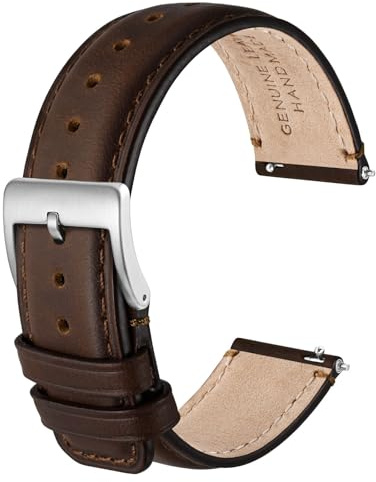 Anbeer Klockarmband i äkta läder, snabbfrigörande armband med spänne i rostfritt stål, tillgängliga storlekar 18 mm, 20 mm, 22 mm, 24 mm, 20mm, Ingen sten