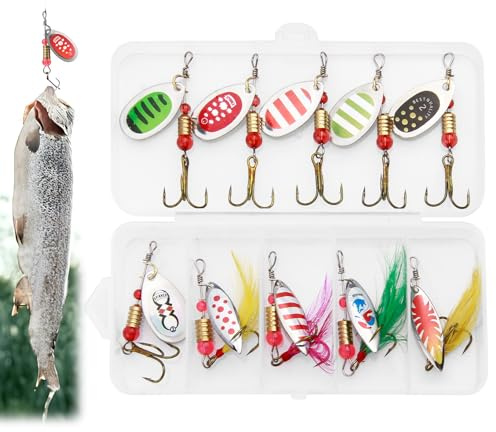 Lot de 10 leurres de pêche, clignotants pour brochet, poisson en caoutchouc, accessoires de pêche, leurres en caoutchouc, Chatterbait, Spinnerbait, Jerkbait Multicolore Spinnerbait, Cuillère de pêche