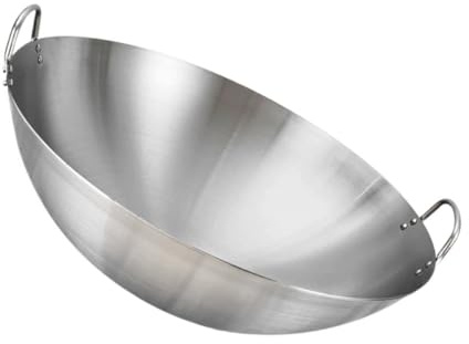 Angoily Wok Doppio Manico in Acciaio 32 CM Padella da Cucina Pratica per Friggere Carne e Verdure Utensile Domestico Resistente e Artigianale
