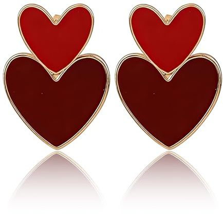 1 Paar Herz Ohrringe Rot,Damen Heart Schmuck Rote Herzohrringe Herzen Accessoires Valentinstag Modeschmuck Piercing Ohrhänger Statement,für Valentinstag Jubiläum