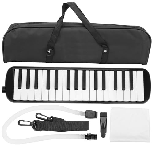 Melodica-Instrument mit 32 Tasten, elektrisches Melodica-Doppelrohr-Mundstück, Luftklavier-Tastatur, Musikinstrumente mit Tragetasche für Anfänger (Black)
