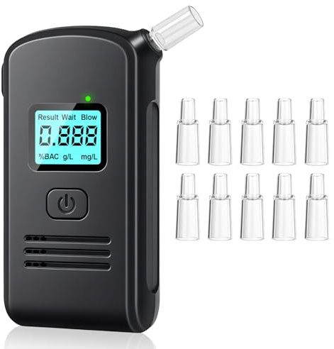 woeaozy Breathalysers - Portable Breathalysers for Euro Travel with 10 Reusable Mouthpieces, Professional Breathalyser with LCD Digital Display, Breathalyzer for Home Party Use