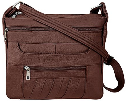 Leather Concealed Carry Crossbody Purse - YKK Locking CCW Ambidextrous Gun Bag Roma 7082, Brown One Size