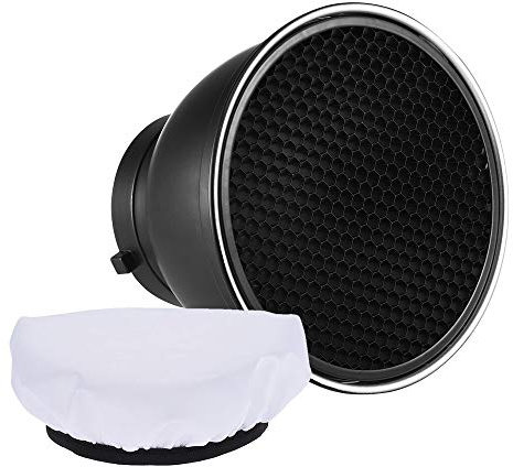 Andoer 7 Pollici Standard in Riflettore Diffusore Piatto Lampada con 60° Griglia a nido d'ape per Fissaggio Bowens per Flash Studio Strobe Speedlite (Riflettore con diffusore)