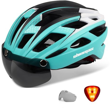 Shinmax cykelhjälm med säkerhet LED-ljus, CE-certifierad cykelhjälm med avtagbar magnetisk visir cykelhjälm vuxen cykelhjälm med avtagbart visir och Liner Ski och snowboard (NR-096)