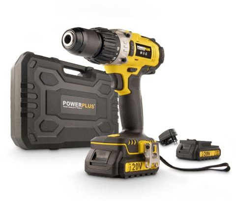 POWER plus Powerplus Akku-Schlagbohrmaschine POWX00445-3 in 1: (Schlag-) Bohren und Schrauben, 20 V Bohrmaschine, 50 Nm, Links-Rechts-Schalter für Schrauben, Inkl. 2 Akkus 2,0 Ah und 1 Ladegerät