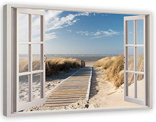 Feeby Tableau sur Toile Fenêtre Vue Paysage XXL 120x80 cm 1 pièce Impression sur Toile Tableaux Image Photo Moderne Décoration Murale Artistique Photographie Design Cuisine Salon Chambre à Coucher