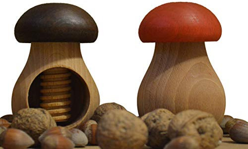 Wooden World - Juego de 2 Cascanueces de Madera de Haya Natural, Color marrón y Rojo
