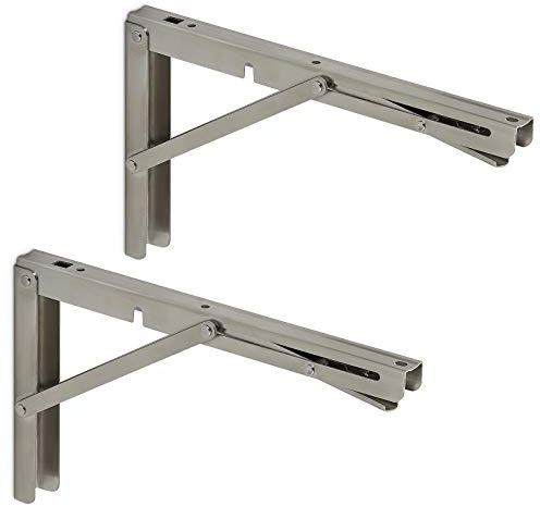 SOTECH 1 Paar Schwerlast- Klappkonsolen echt Edelstahl (300 x 175 mm) | Tragkraft bis 150 kg, für die Wand-Montage, Regalbodenträger