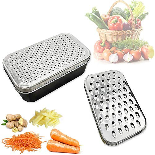 KAPIKASON Rallador De Queso con Contenedor de Ahorro de Alimentos y Tapa de Frutas y Verduras(Negro+Caja Rectangular)