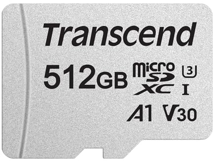 Transcend 512GB microSDXC/SDHC 300S Memory Card / Speicherkarte TS512GUSD300S mit Adapater / bis zu 95 MBs lesen und 40 MBs schreiben