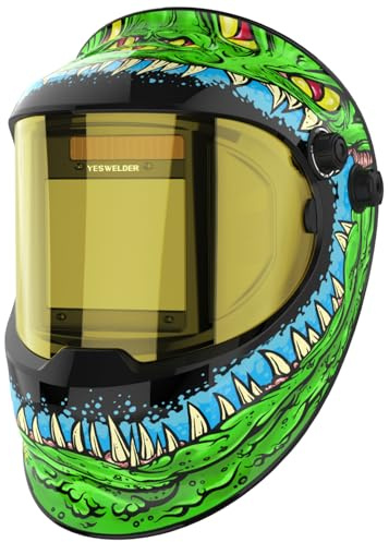 YESWELDER LYG-Q800D-ME Schweißhelm, solarbetrieben, automatische Verdunkelung, mit Seitenansicht, 4 Lichtbogen-Sensoren, breiter Schatten, 4/5-9/9-13 Schweißermaske für WIG, MIG, ARC, Schleifen,